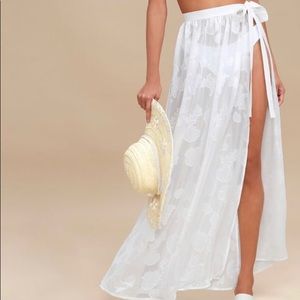 White Shell Print Cover-Up Maxi Skirt